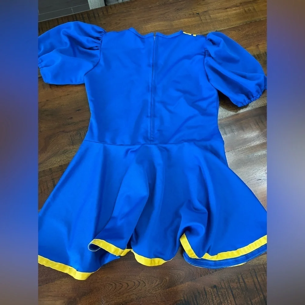 Vintage Blue & Yellow Cheerleader Uniform Dress – “C” Front – Puff Sleeve – 17”